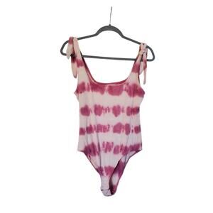 Kit + Sky Pink White Fairy Tie-Dye Tied Straps Summer Fun Bodysuit, Size XL